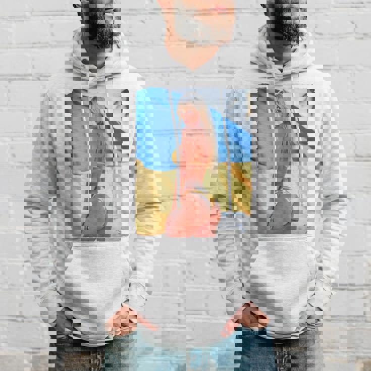 セクシーガールグラフィックtシャツ 「モダンピンナップガール&ウクライナ国旗2」 長袖tシャツ パーカー 彼への贈り物