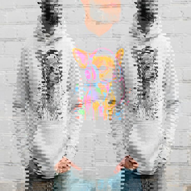 チワワの恋人 ポップアート ヘッドフォンを着て おもしろい チワワ 長袖tシャツ パーカー 彼への贈り物