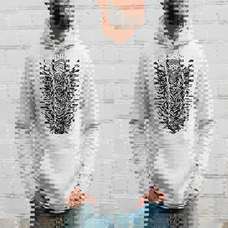 トライバル グレートフクロウ トーテム タトゥー 幾何学模様 パーカー 彼への贈り物