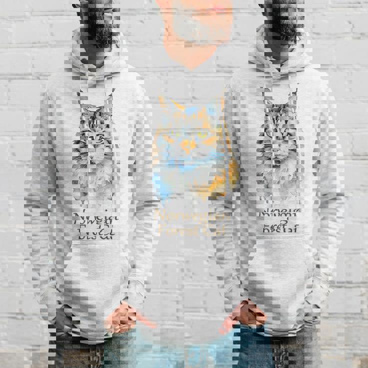 ノルウェージャンフォレストキャット 水彩画ポートレート2 パーカー 彼への贈り物