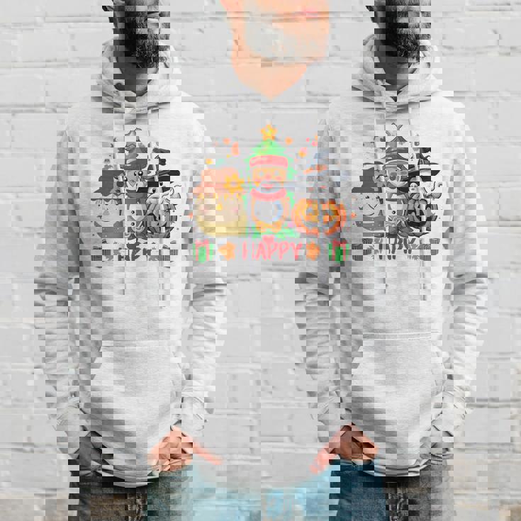 ハッピー、感謝祭、ハロウィン、メリークリスマス。 長袖tシャツ パーカー 彼への贈り物