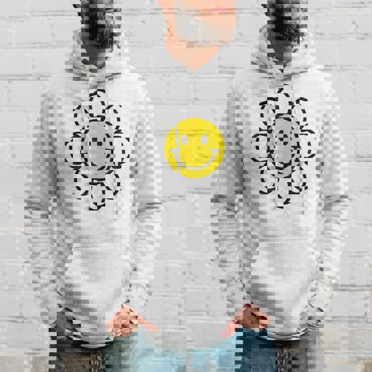 レトロ ヴィンテージ イエロー ハッピー スマイル スマイル フェイス デイジーフラワー パーカー 彼への贈り物