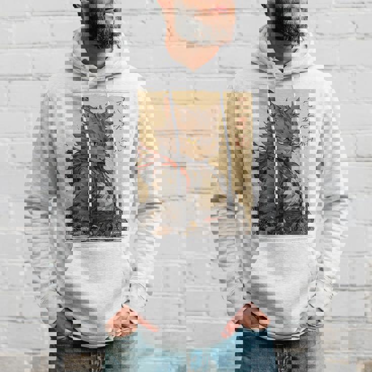 ヴィンテージ 日本の風景 侍 猫 漢字 Art Back パーカー 彼への贈り物