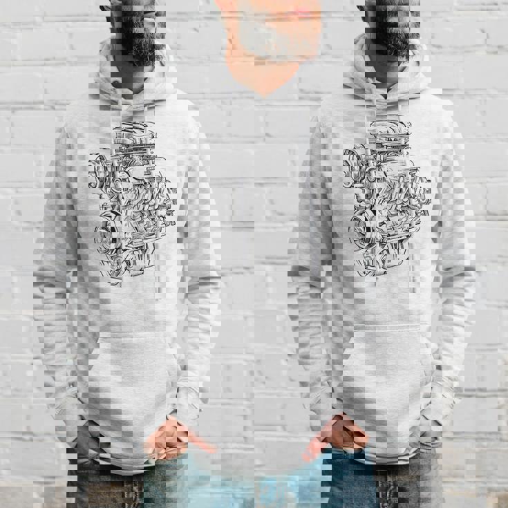 ヴィンテージエンジンブロック – メンズカー&メカニックガレージグラフィック パーカー 彼への贈り物