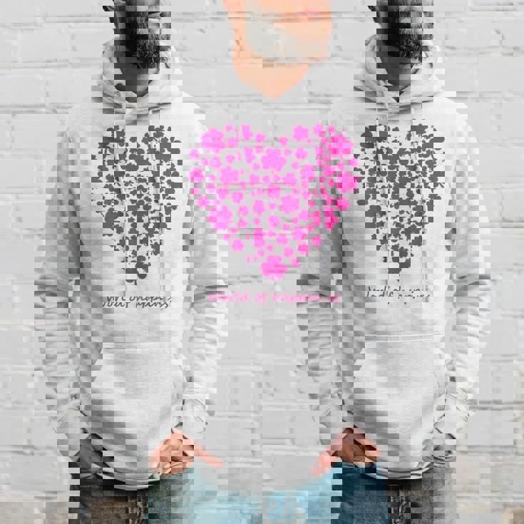 世界中の幸せを願う 可愛い ハート ピンク クローバー 反戦 平和 バックプリント パーカー 彼への贈り物