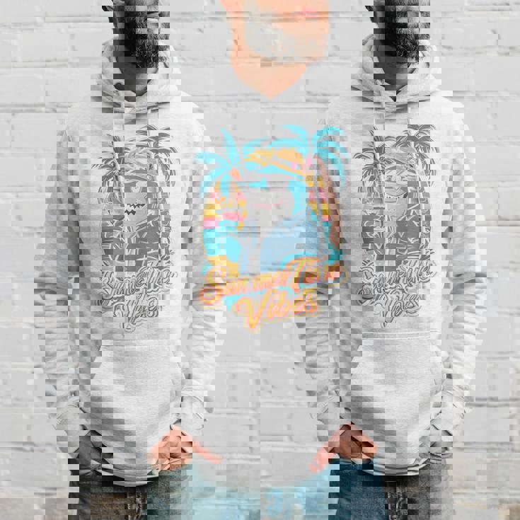 夏休み サメ ビーチ トロピカル サンセット ヤシの木 長袖tシャツ パーカー 彼への贈り物