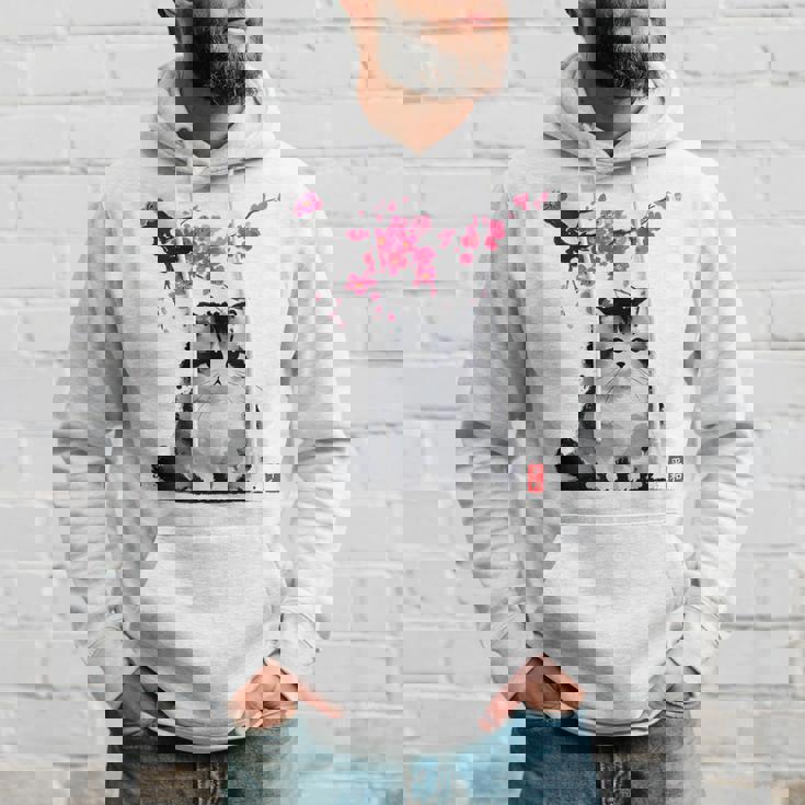 日本の墨絵マンチキン猫 桜 桜アート パーカー 彼への贈り物