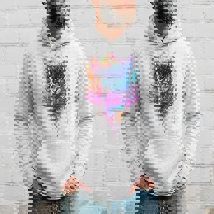 猫 花 カラフル かわいい アート 動物好き グラフィック 猫 パーカー 彼への贈り物