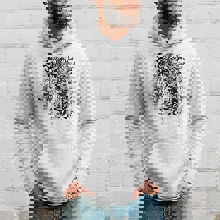 竜虎 墨絵 バックプリント パーカー 彼への贈り物