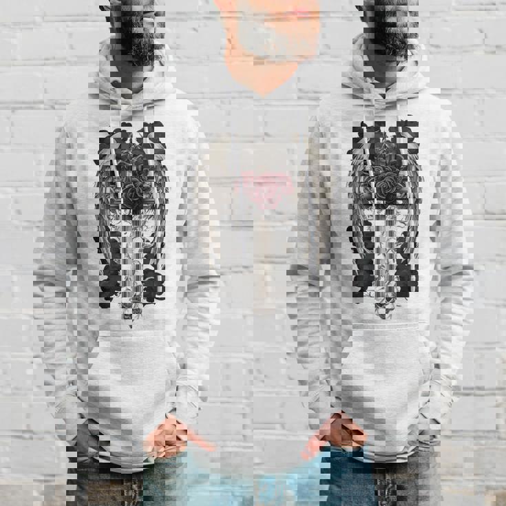 翼とバラのゴシック・クロス 長袖tシャツ パーカー 彼への贈り物