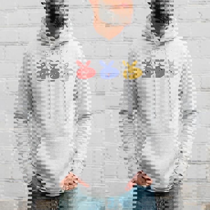 耳結びうさぎ 赤青黄 Cぽむこ かわいい うさぎ キャラクター 長袖tシャツ パーカー 彼への贈り物