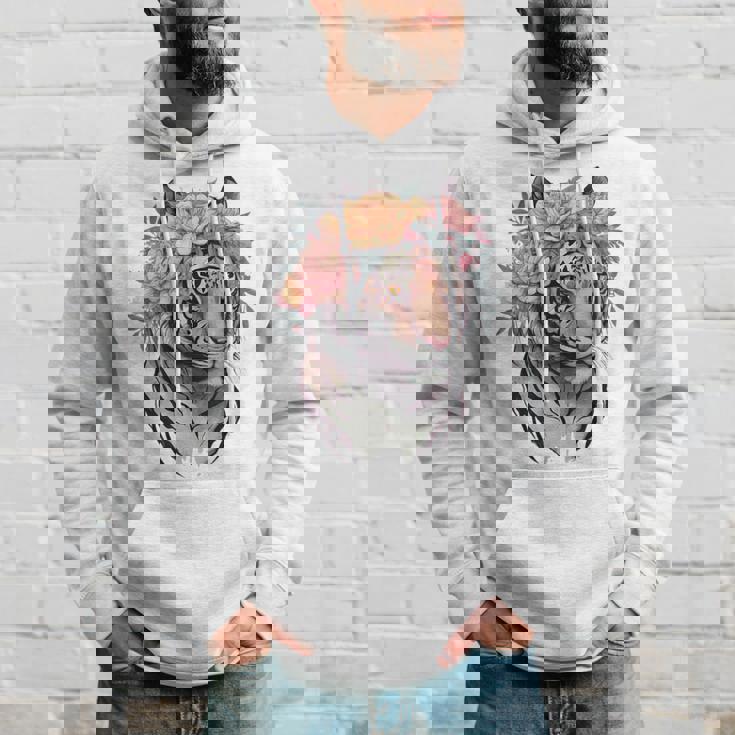 花柄 水彩 虎 花 王冠 虎好き パーカー 彼への贈り物