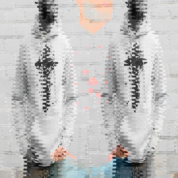 赤いバラのゴシック・クロス 長袖tシャツ パーカー 彼への贈り物