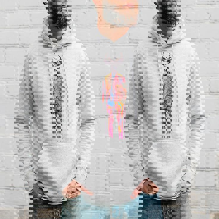 鹿 人間 アート カラフル 動物 絵画 グラフィック 鹿 パーカー 彼への贈り物