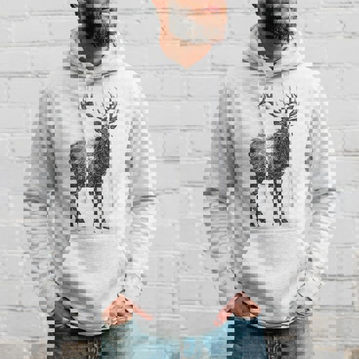 鹿 動物 プリント モチーフ 図面 イラスト ポートレート 鹿 パーカー 彼への贈り物