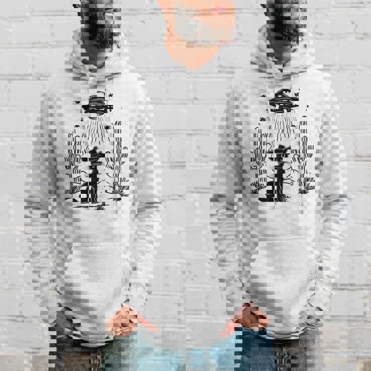 黒猫 カウボーイハット ウェスタン Ufo エイリアン 面白い かわいい パーカー 彼への贈り物