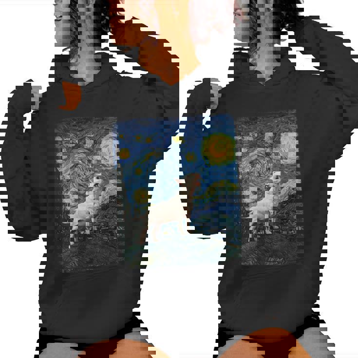 Bull Terrier Howling Moon Noche Estrelladaan Gogh Divertido Cuello Sudadera con capucha para mujer