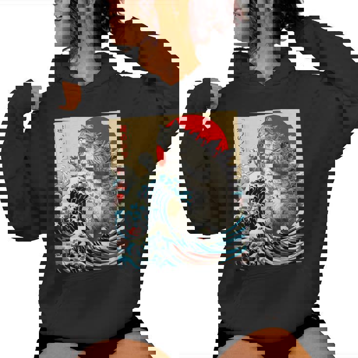 Catzilla Cat 日本アート 面白い猫 ギフト 男性 女性 子供 レディースパーカー