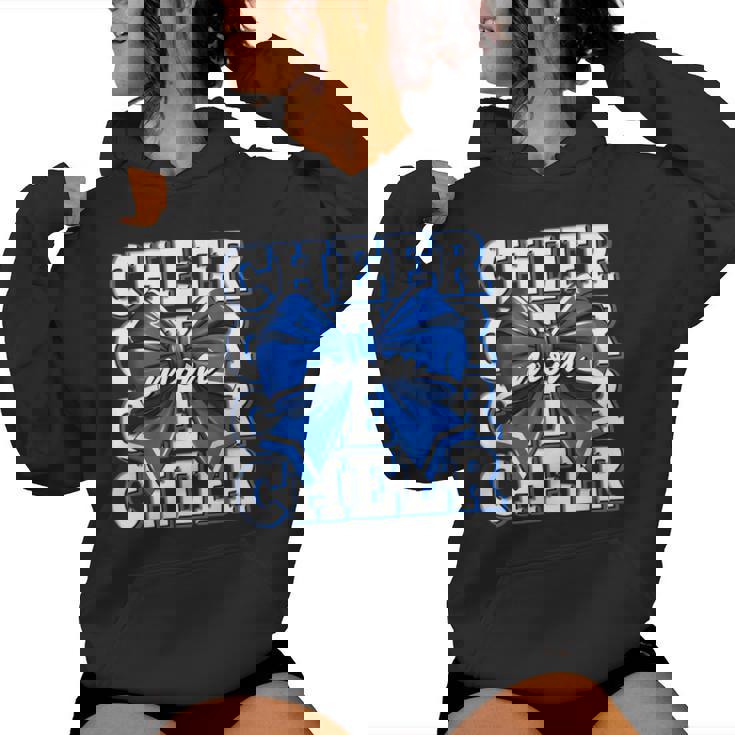 Cheer Mom Blue Bow Cheerleader Competition Game Day Women Hoodie