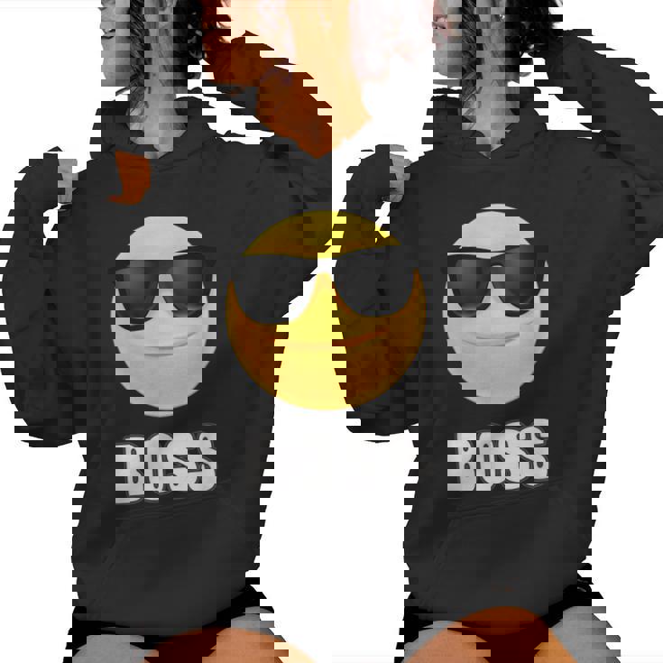 Girl & Boy Boss サングラス 顔文字シャツ クールな顔 レディースパーカー