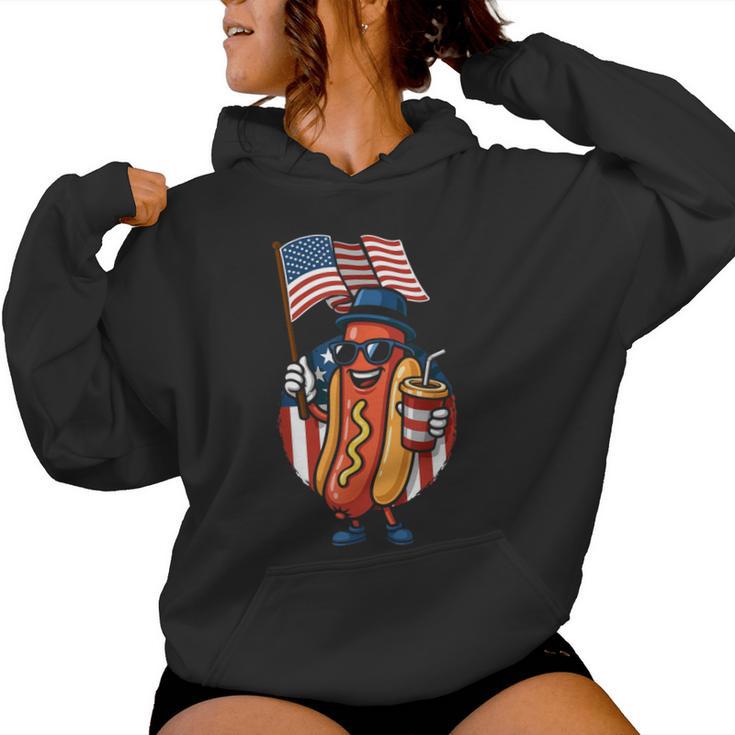 Hotdog 4Th Of July Usa Flag Patriotic America Independence For Women Women Hoodie