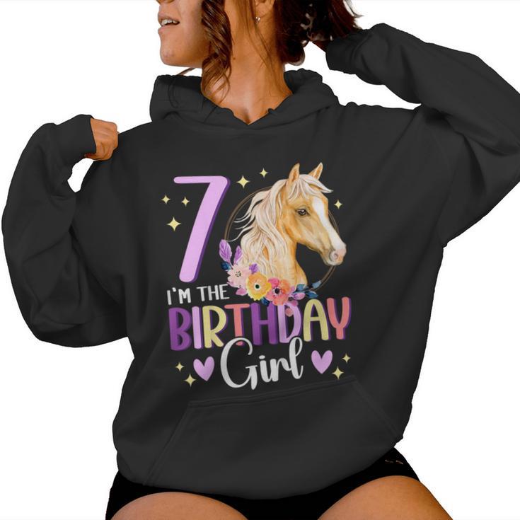Kinder Geburtstag 7 Mädchen Pferd Reitentall Party 7 Jahre Alt Kapuzenpullover für Damen