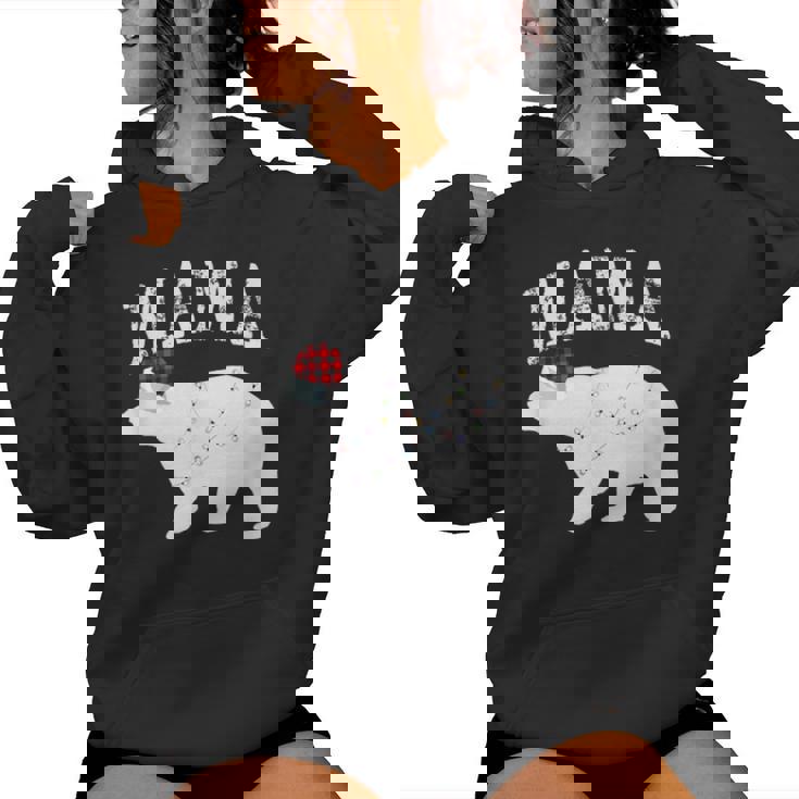 Mama Bear Xmas Buffalo Plaid Lights Matching Family Pajama レディースパーカー