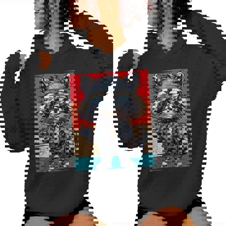 Mapache Retro Rock Música Hombres Niños Es Divertido Mapacheintage Sudadera con capucha para mujer