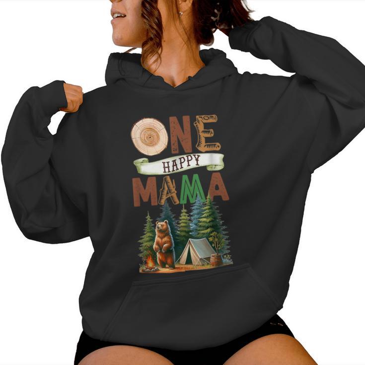 One Happy Mama Camper First Birthday Camping Bear Mother Women Hoodie