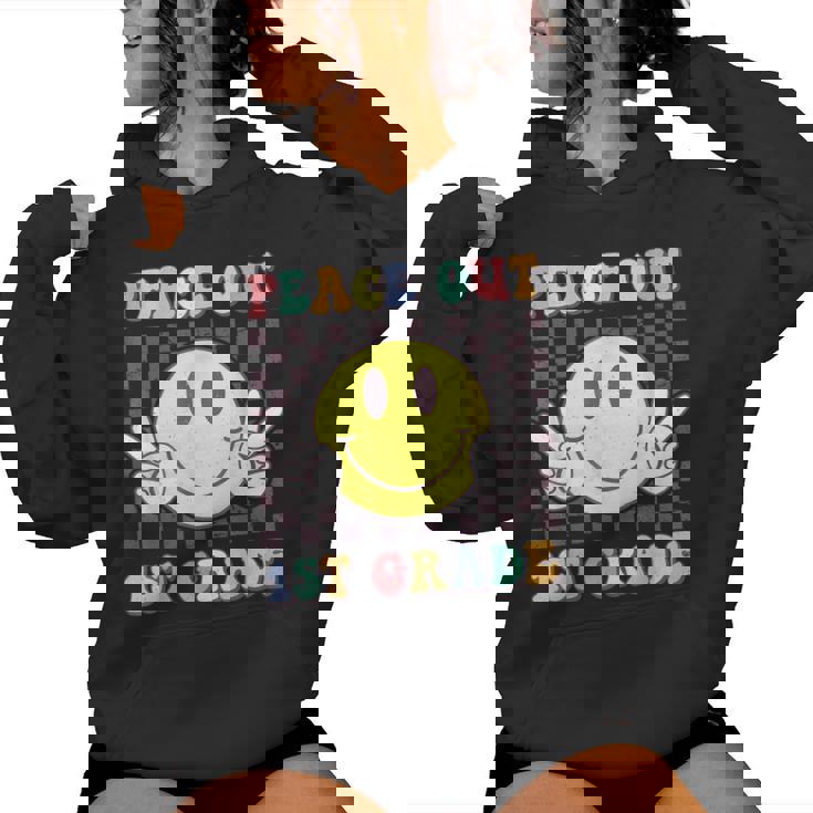 Peace Out First Grade Cute Groovy Last Day Of 1St Grade Women Hoodie