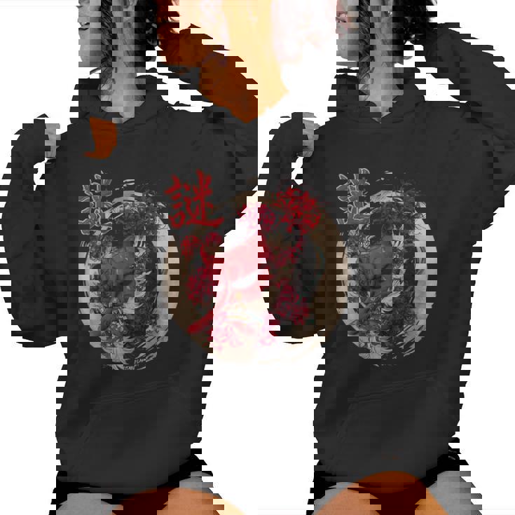 Redpider Lily の 彼岸花 または ヒガンバナ と 日本の天狗の面 の グラフィック レディースパーカー