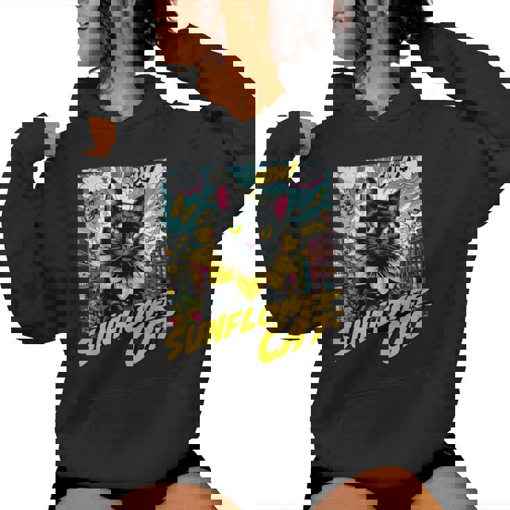 Sunflower Cat 黒猫 ひまわり 向日葵 アメコミ ネタアイテム レディースパーカー