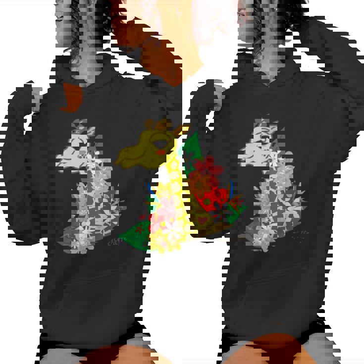 キリン 花 Giraffes Flower レディースパーカー