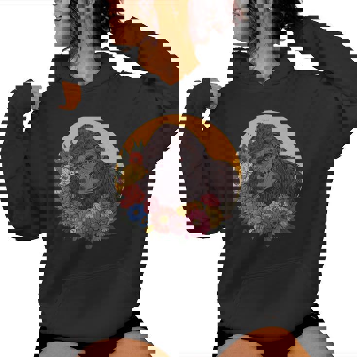 花のイラストとゴリラ レディースパーカー