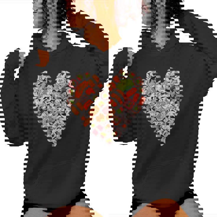 面白い寿司デザイン 子供 男性 女性 I ハート 寿司 食通 レディースパーカー