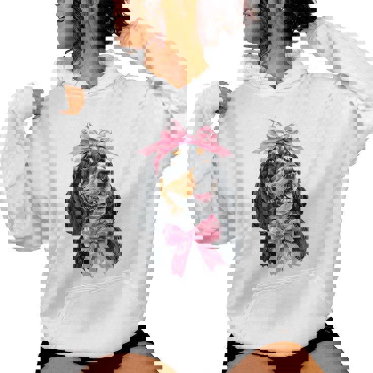 Coquette Bow Coonhound Dog Mom ピンクリボンガール レディースパーカー