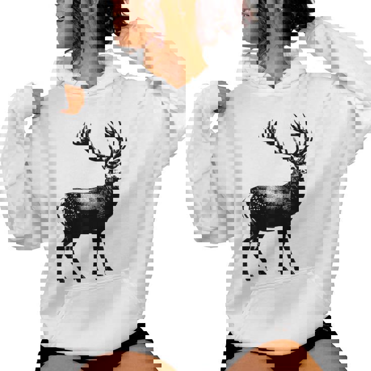 Deer Dad Mom Lover モノクロ 鹿 レディースパーカー