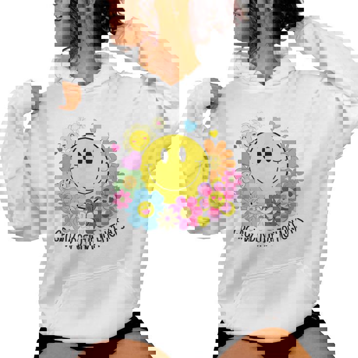 Grow Positive Thoughts イエロー スマイルフェイス 花 キッズ 女の子 レディースパーカー