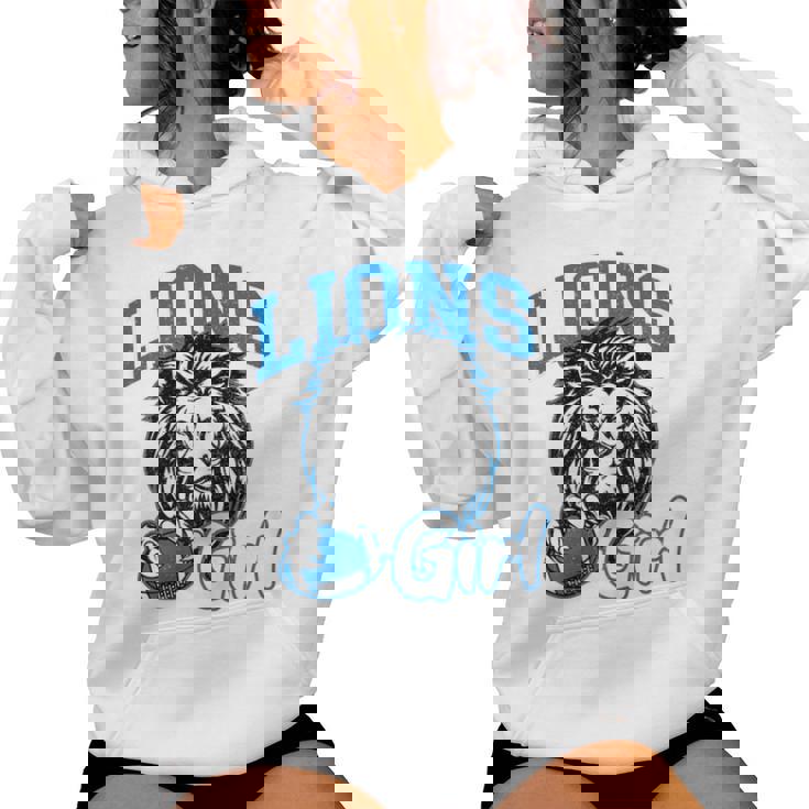 Lions Girl Messy Bun Sports Fan Team Women Hoodie