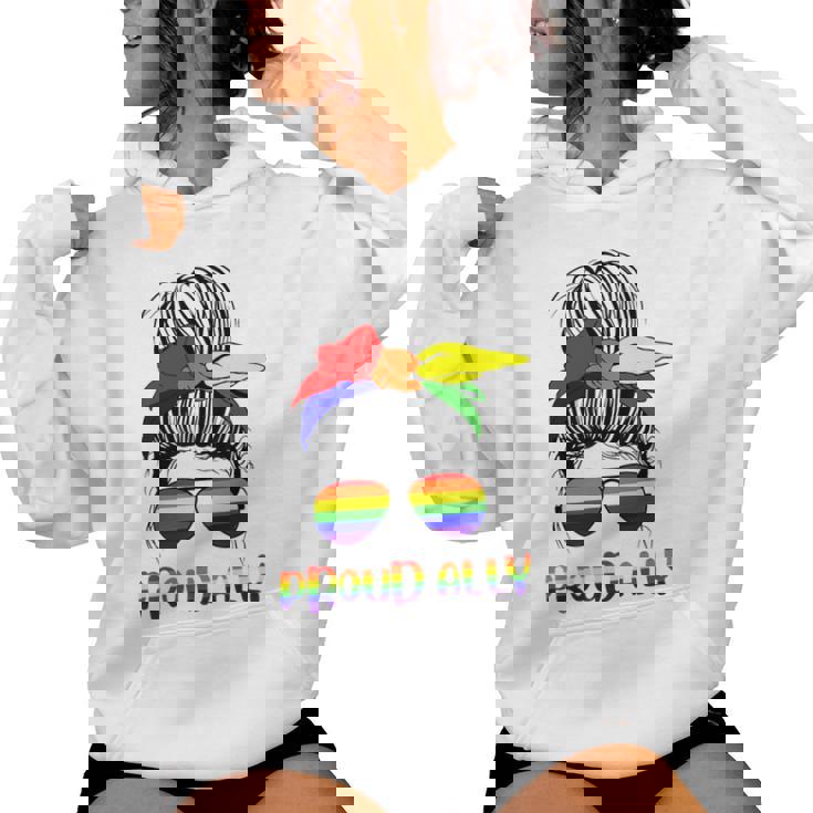 Messy Bun Proud Ally Pride Flag Love Lgbt レインボー サングラス レディースパーカー