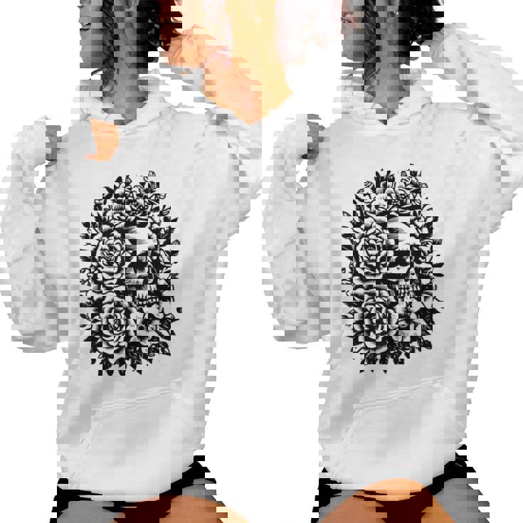 Skull Flower Rad Rock N Roll Graphic Retro レディースパーカー