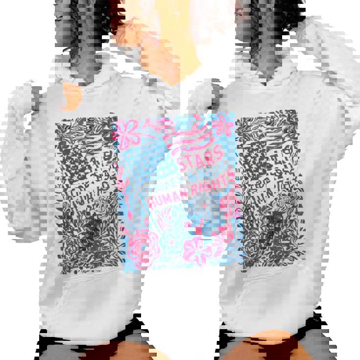 Stars Stripes Human Rights 4Th Of July Floral American Flag Women Hoodie