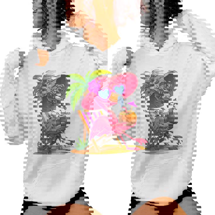 Summer Vibes Pink Flamingo Beach Palm Tree Summer Vacation Women Hoodie