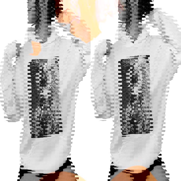 ピンナップガールtシャツ セクシーな天使の悪魔の女の子 B&W バックプリント レディースパーカー