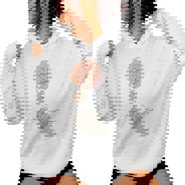 抽象的でミニマリストなラインアート、花柄。 レディースパーカー