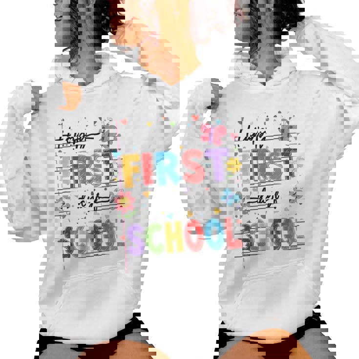 新学期 ハッピー 初日 学校 男の子 女の子 先生 レディースパーカー