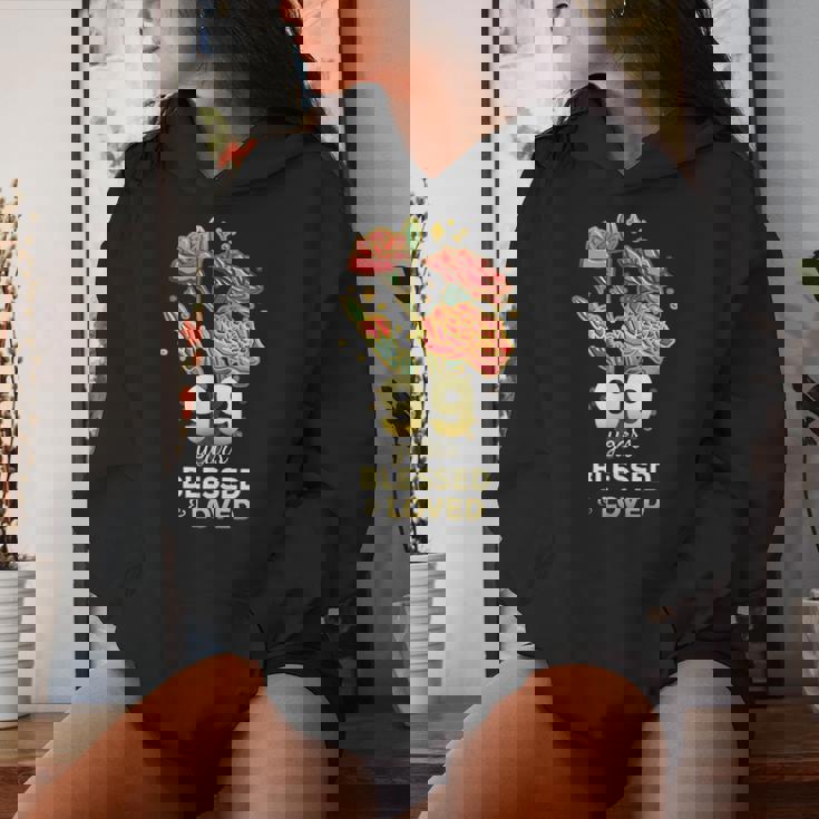 99歳祝福され愛された花 99歳の誕生日お母さんおばあちゃん レディースパーカー 彼女への贈り物