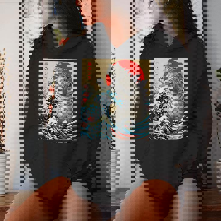 Catzilla Cat 日本アート 面白い猫 ギフト 男性 女性 子供 レディースパーカー 彼女への贈り物