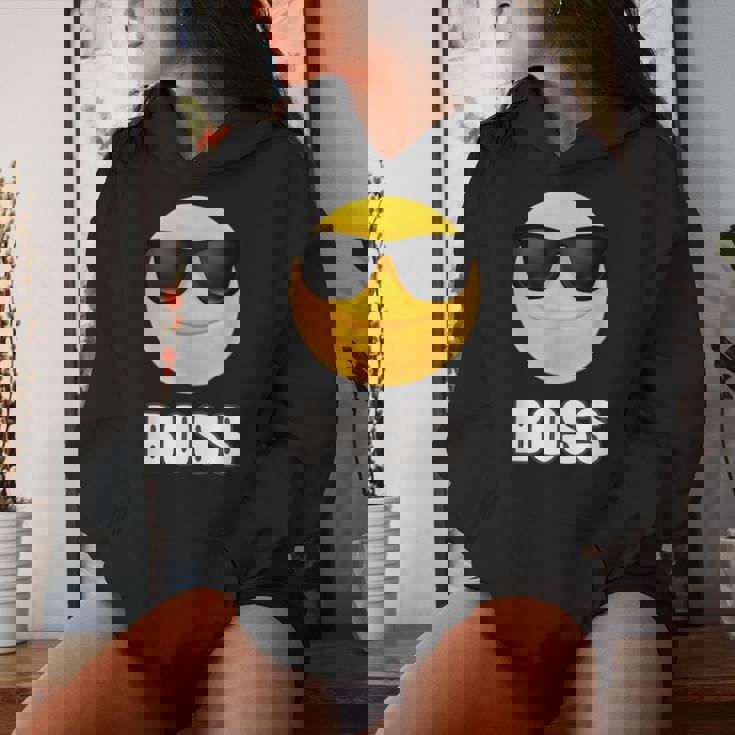 Girl & Boy Boss サングラス 顔文字シャツ クールな顔 レディースパーカー 彼女への贈り物