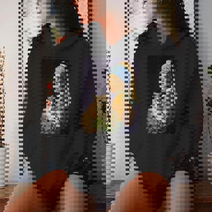 Girl With A Pearl Earring And A Cat 名画パロディ アート猫 レディースパーカー 彼女への贈り物